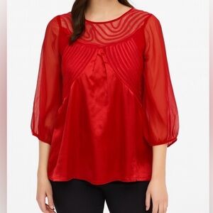 Ted Baker‎ London Red Silk Sheer Panel Blouse Size 2
